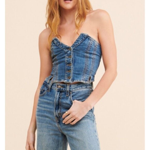 Free People Tops - Free People Miray Denim Tube Top Size Medium Blue Medium Wash Strapless Crop